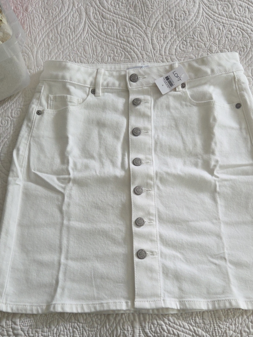 LOFT White Button-Front Denim Skirt